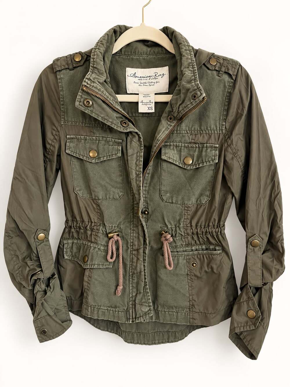 American Rag Utility Jacket Size XS Green Hooded Military Style